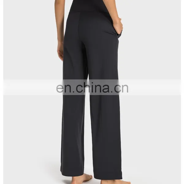 Wholesale Custom Loose Wide Leg Flared Yoga Pants Ladies Dance Gym Wear Drawstring With Side Pocket Leggings Trousers For Women photo-5