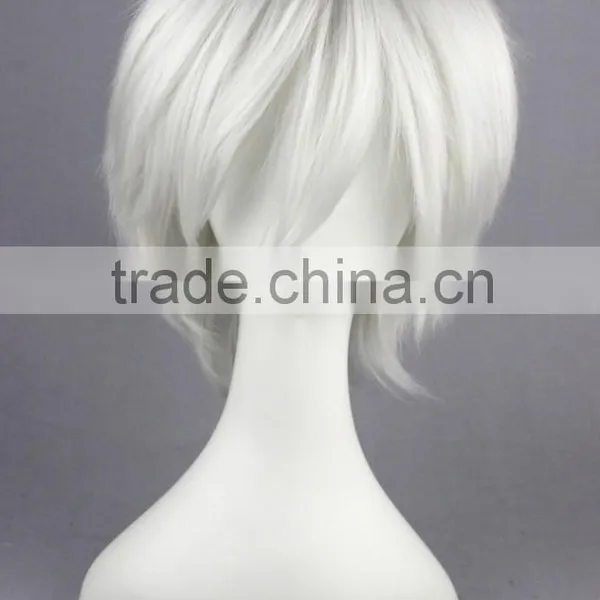 High Quality 35cm Short Straight Hitman Reborn Wig Byakuran Gesso Silvery White Wig Synthetic Anime Wig Cosplay Hair Wigs photo-3