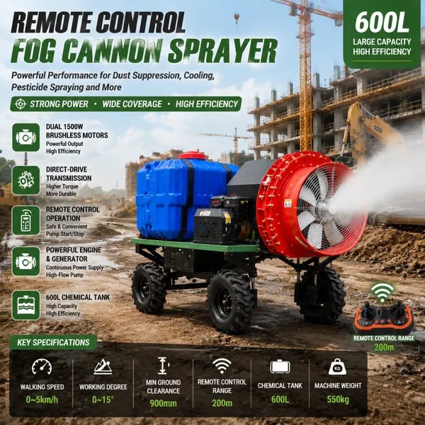 Wireless Remote Control Mist Spraying Machine 600L High Pressure Fog Cannon for Dust Control Applications