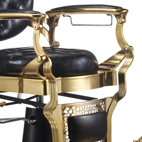 Black Leather Gold Frame Salon Styling Chair, Heavy Duty Steel Base, 360° Rotation, 300kg Max Weight photo-4