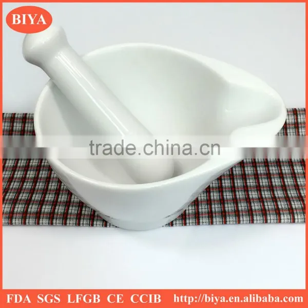 Mortar Mixer Kitchenware White Glazed Porcelain Big Mortar and Pestle Pouring Lip for Lab Use or for Cooking Tools photo-2