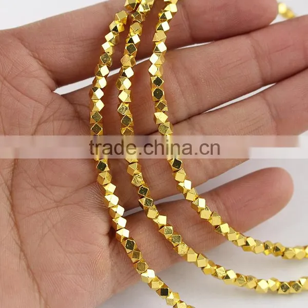 JS1222 Tiny Mini 3mm Gold Metal Faceted Cube Nugget Beads,3mm Square Cube Spacer Beads Quality Choice photo-2