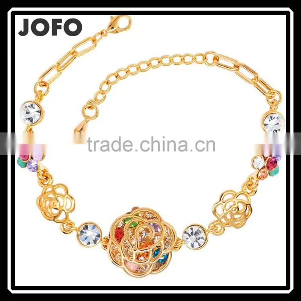 Fancy 18K Gold Plated Colorful Austrian Crystal Healing Flower Bracelet