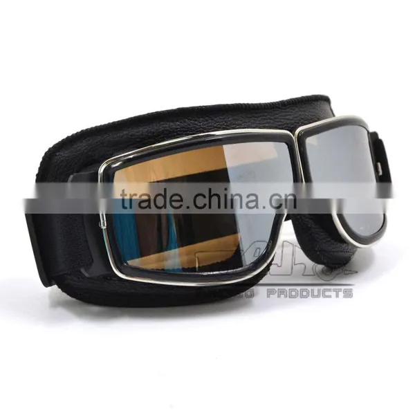 BJ-GT-011 High Quality Black Leather Motorcycle Helmet Steampunk Aviator Goggles photo-3