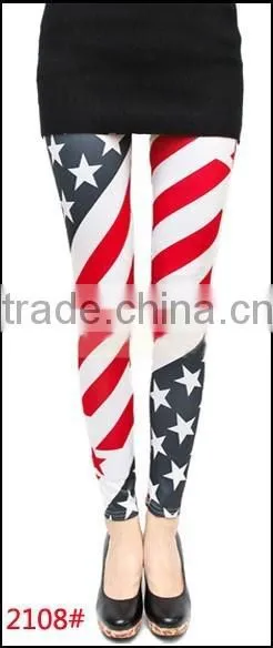 Fall Trendy USA Blue and Red Star Digital Print Ninth Pant Leggings photo-2
