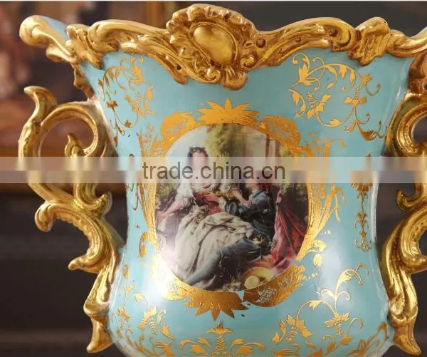 Antique Brass European Porcelain Flower Pots for Home Deco photo-4