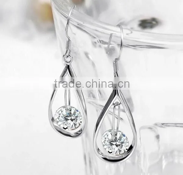 925 Sterling Silver Earrings,Crystal Heart Drop Earrings photo-2
