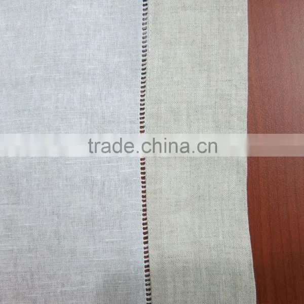 Monogram White Linen Table Runner With Natural Border photo-4