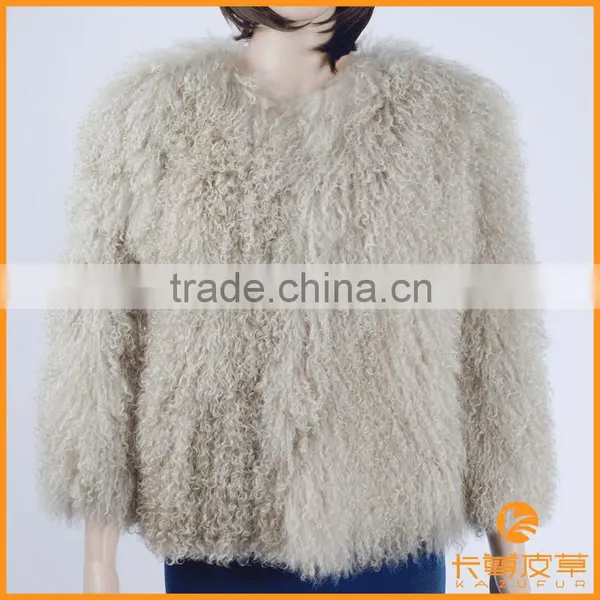 Classic women fur coat mongolian lamb fur coat high quality fur coat KZ150076