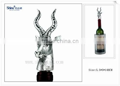 Animal Figurines Deer Head Craft Wine Stopper With Wood Base