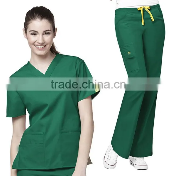 China Manufacturer TC Medical Uniform Scrub Top Sale / PolyCotton Medical Scrubs, Nursing Scrubs OEM Scrub Sets, photo-3