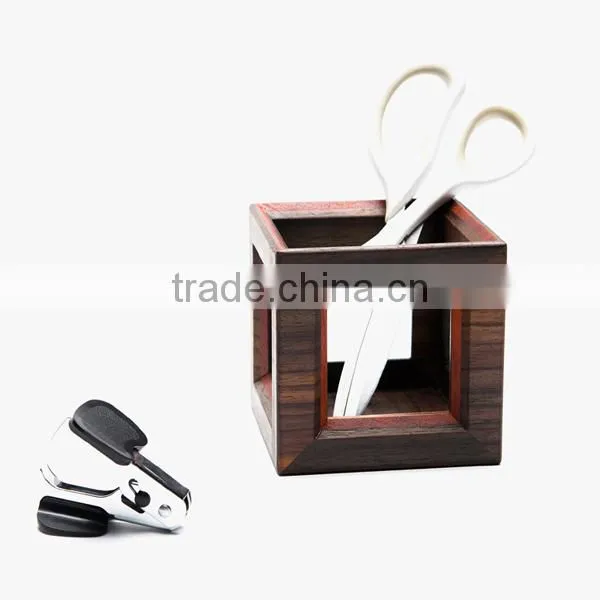 Office Desk Square Wooden Hollow Pen Holder, Stationery Storage Holder photo-4