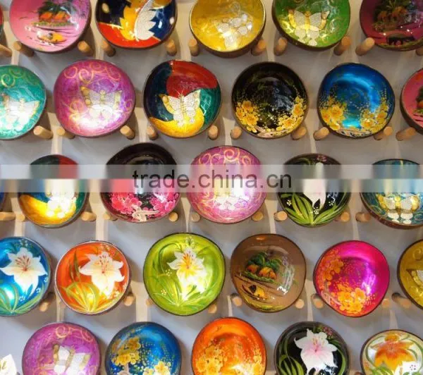 Handmade Lacquer Coconut Shell Bowl 100% Made in Vietnam / Hand Painted Lacquer Bowl photo-3