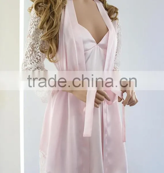 Black Satin Robes 100% Polyester Charmeuse Satin Sexy Robe and Camisole Set Bridesmaid Robes Lace photo-3