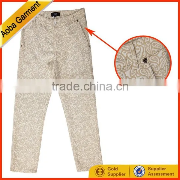 High Quality 100% Cotton Jacquard Fabric Womens New Fashion Trousers