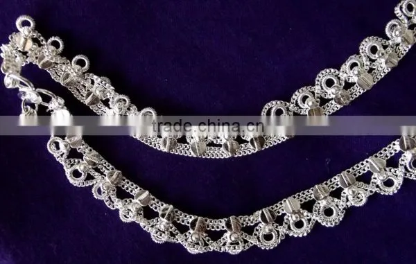 SILVER TONE Chain Payal ANKLETS Feet Bracelet PAIR photo-2