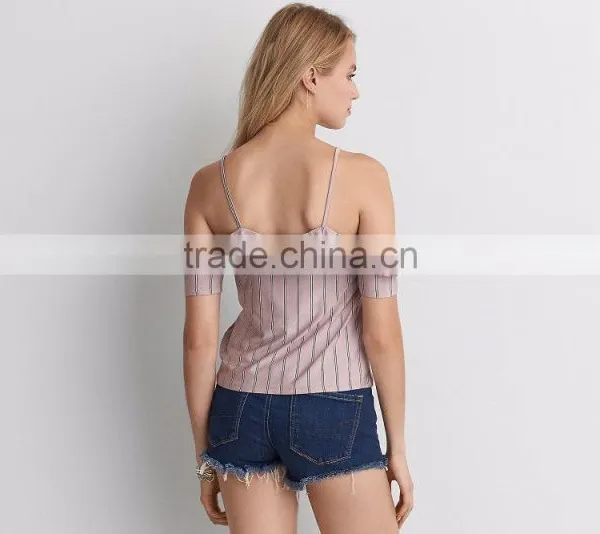 MGOO New Arrival Drop Shoulders Ladies Tank Tops Girls Top Design Stripe Pattern Women Shirt photo-3