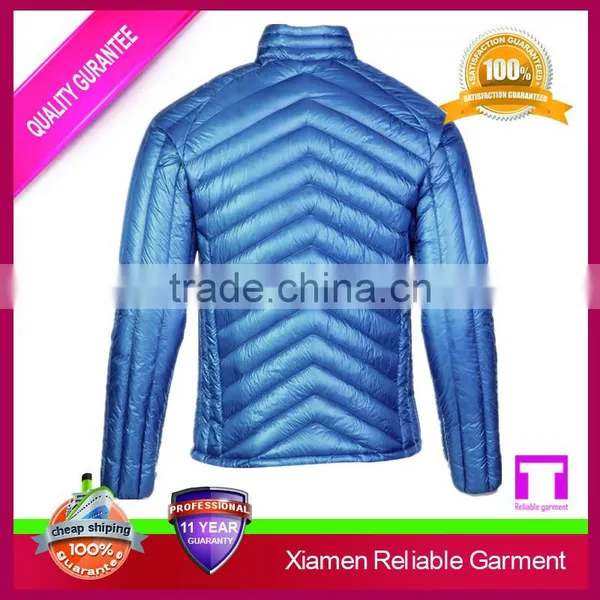 Blue Colour Long Sleeve Leather Men Down Jacket photo-2