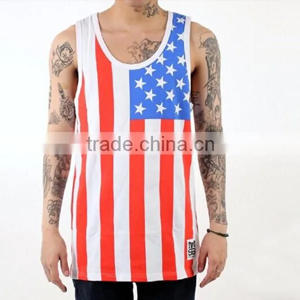 Men USA Flag on Tank Top American Flag Printed Vest