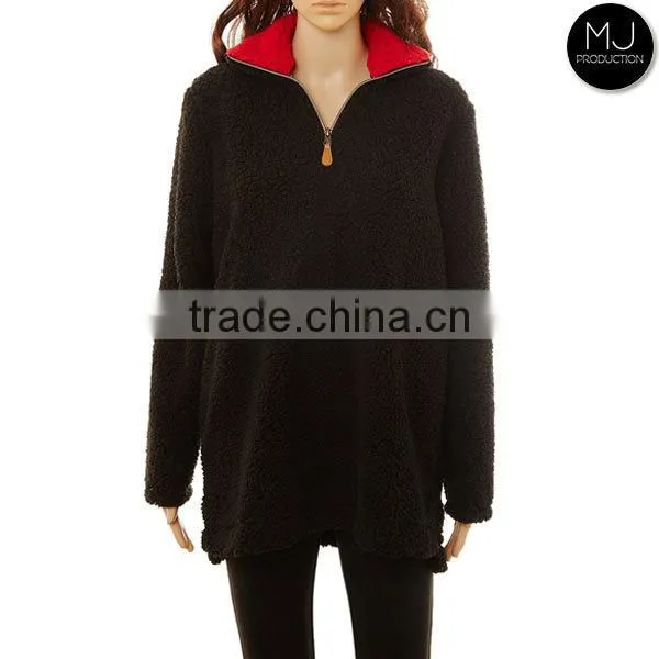 Wholesale Plus Size Clothing Women Fleece 1/4 Zip Sherpa Pullover photo-3