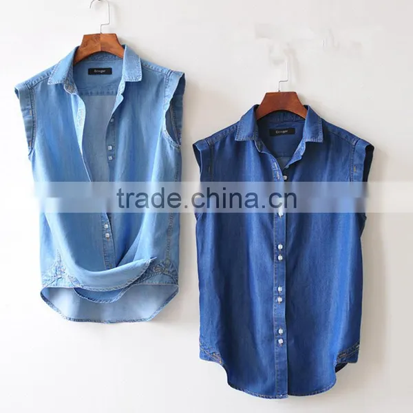 Womens 100% Cotton Sleeveless Soild Oxford Blouse photo-3