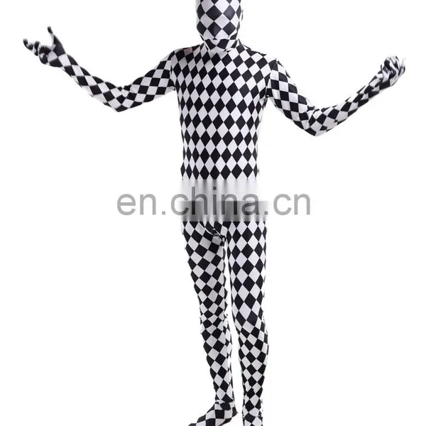 Full Body Lycra Spandex Zentai Costume Black White Check Catsuit Grid Size S M L XXL photo-4
