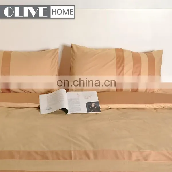 Wholesale Gold Luxury Striped 100% Cotton Percale Quilted Bed Set Bedding Bed Sheet Sets photo-3