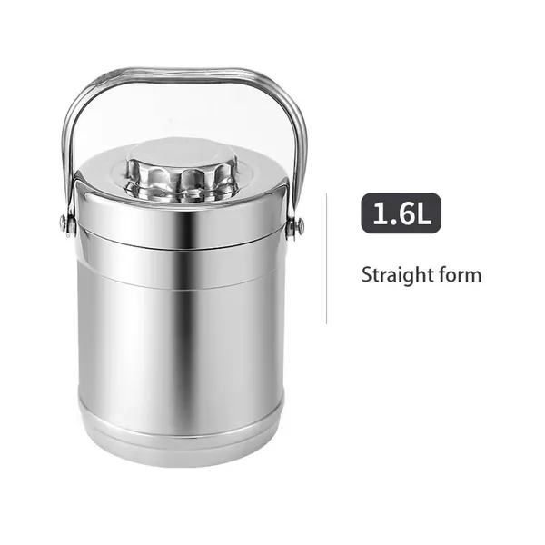Stainless Steel Insulated Lunch Box Drum Shaped Straight Tube Lifting Pot photo-2