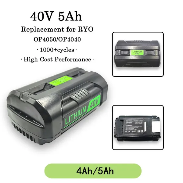 RYO OP4050 40V/5Ah Lithium Battery Compatible With Drill Driver Impact Driver Hammer Drill Saw Leaf Blower Lawn Mower