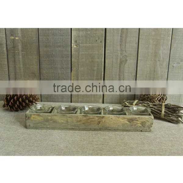 Wooden Vintage Handmade Home Decor Tealight Votive Tray Candle Holder photo-2