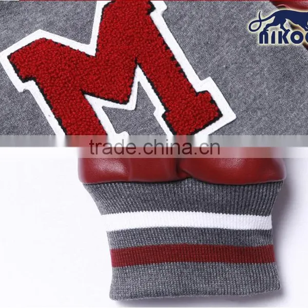 Quality Men's Fitted Leather Sleeves Varsity Wool Jackets With Chenille Patches photo-3