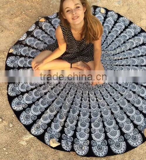 Foldable Indian Mandala Round Hippe Boho Cotton Wall Tapestry Tablecloth Throw Mat For Yoga Towel Beach Blanket photo-3