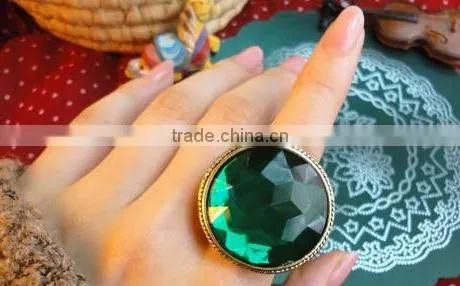 Green Big Round Gemstone Cutting Flower Vintage Ring Jewelry For Women photo-6