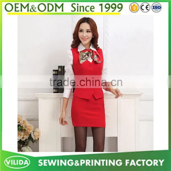 Fashionable High Quality Office Ladies Woolen Slim Fit Formal Suit Vest And Skirt Suits photo-4