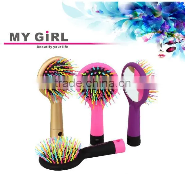 2016 Hot Sale My Girl Arrival High Quality Care Massage Comb Hair Tools Rainbow Hair Brush With Mirror Ionic Hair Brush photo-3