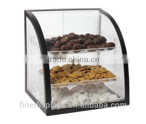 Clear Acrylic Food Display Case With Black Metal Frame, 18 x 17-3/4 x 16-1/4-Inch, Rear-loading Doors And 3 Removable Trays