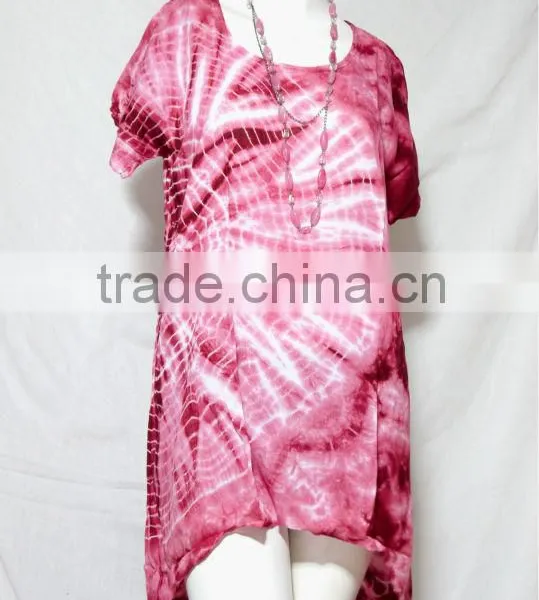 HIPPIE BOHO Thai Handmade Tie Dye Festival Chic Tunic Top Shirt Blouse Asymmetrical Hem Tunic photo-3