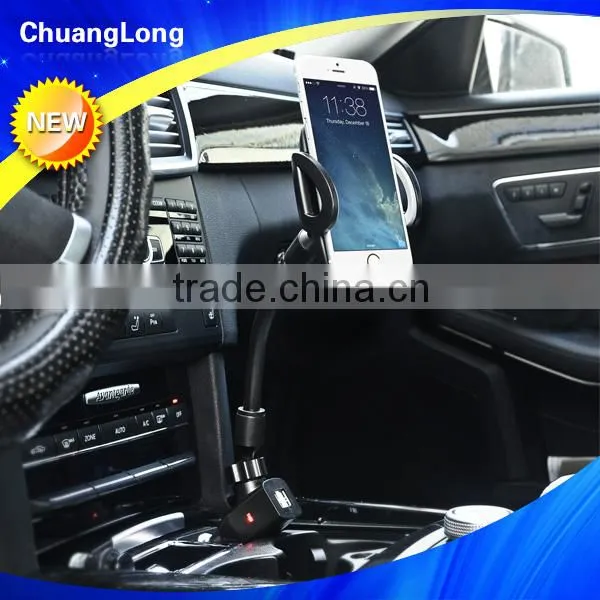 One Hand Operation Flexible Gooseneck Dual USB Ports Car Mobile Charger Stand for Mobile Phone