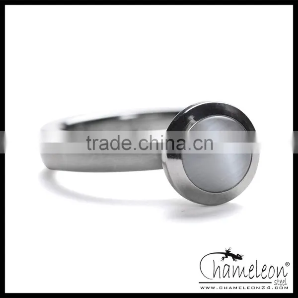 Chameleon 316L Stainless Steel Metal Screw Single Stone Finger Ring photo-3