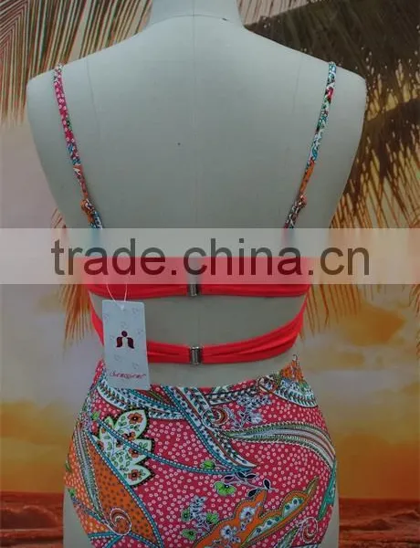 2016 New Arrival Flower Printed Retro High Waist Bikini photo-4
