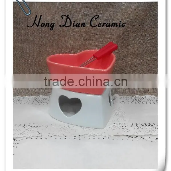 Heart Shaped Ceramic Chocolate Fondue Set,customized Style Two-color Fondue Set Chocolate photo-2