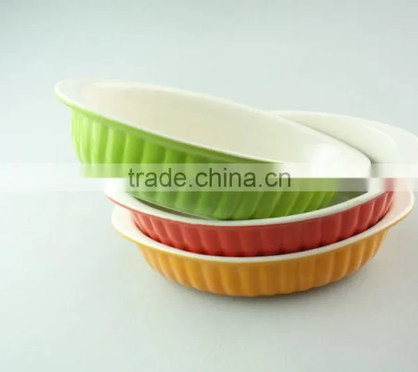 Colorful Ceramic Bake Plate With Two Ears, Durable Ceramic Bakeware in Stock photo-2