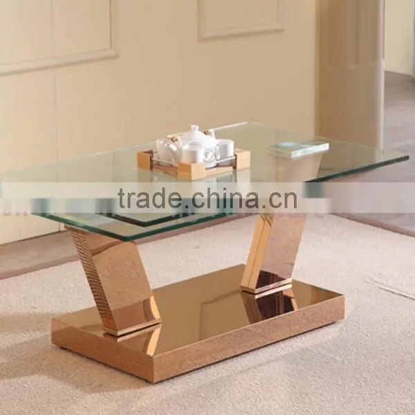 Glass Adjustable Coffee Table With Rose Golden Stainless Steel photo-4