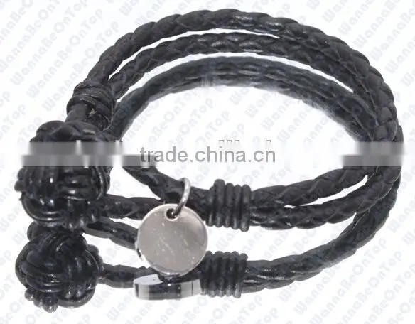 Round Braided Real Leather Bracelet for Man / High Quality Leather Bracelet for Lover photo-2