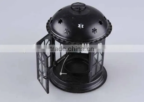 Home Decoration Pavilion Type Candlestick/Portable Iron+Glass Hollow Out Candle Holder photo-3