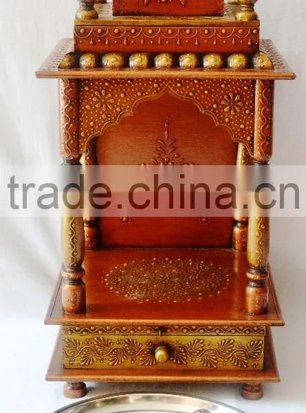 Hand Painted Copper Finish Mini Wooden Temple With Drawer photo-5