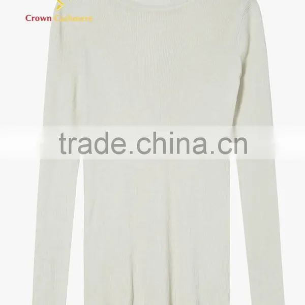 White Women Round Neck Cashmere Pullover Sweater photo-4