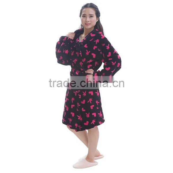 Women 100 Polyester Printed Hooded Adult Bathrobe photo-2