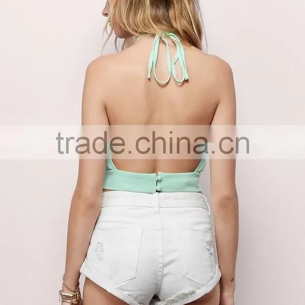 Chiffon Front Row Crop Top With Halter Neck Wholesale Women Tops photo-5