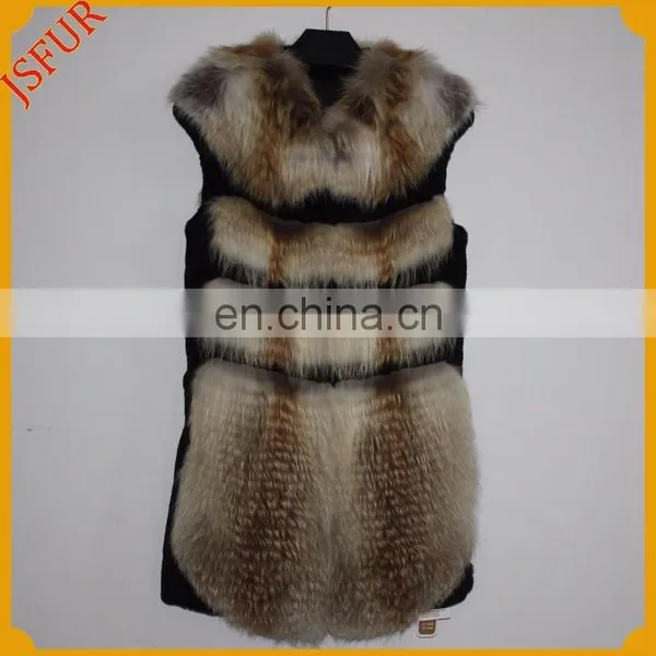 Fashion Women Waistcoat Raccoon Fur Or Fox Fur Trim Real Rabbit Fur Vest photo-2